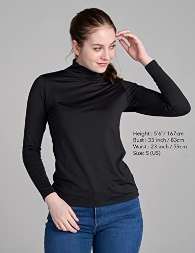 Топ за жени Термобелья LAPASA, Риза с дълъг ръкав и имитация на шията на руното лигавицата, Лека/Средно тегло (Thermoflux