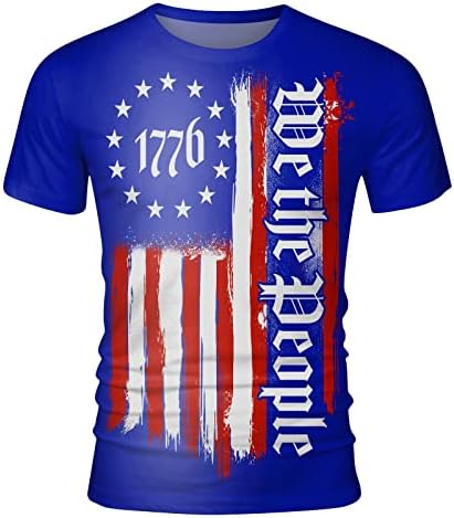 Bmisegm Летни Мъжки Тениски, Мъжки 1776 Независимост Което Променя Цвета Флаг Пролет Лято Свободното Време, Спорт