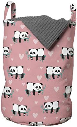 Чанта за дрехи Ambesonne Panda с Едноцветен Модел под формата на Бамбук Романтични Сърца под формата на Мечка, Кошница