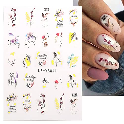 9 Листа Флорални Стикери за дизайн на ноктите, 3D Самозалепващи Стикери за нокти, Акварелни Мастило, Пеперуда под