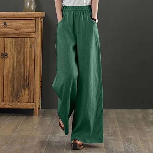 Дамски Памучни Ленени Панталони Meymia, Летни Дамски Модни Обикновена Панталони Свободно Намаляване с Висока Засаждане