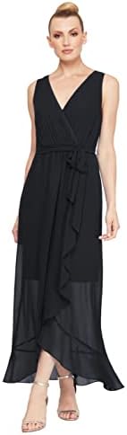 Жена Шифоновое рокля S. L. Fashions Без ръкави с V-образно деколте и накъдрен Каскада