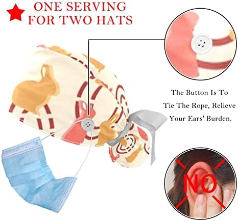 Работна Шапка Бъни Circle с Пуговицей и тренировъчната панделка, 2 Опаковки Многократно Хирургически шапки за еднократна