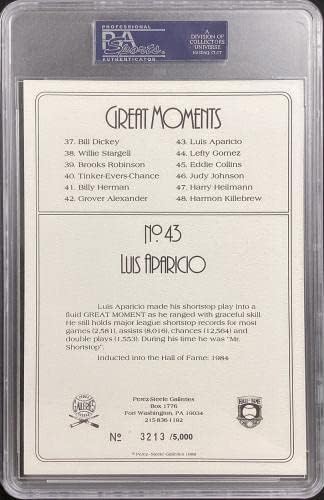 Луис Апарисио, подписано Картичка Perez Стийл Great Moments с надписи HOF PSA/DNA Auto Mint 9 - MLB Cut