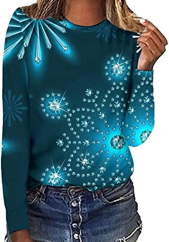Дамски Коледна Тениска с кръгло деколте и 3D Дигитален Цветен Печат, тениски с Дълъг Ръкав, Най-Тъмната Женска Риза