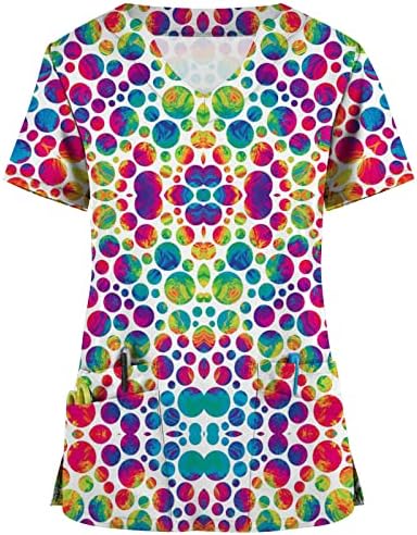 Блуза-риза за Момичета 2023, Къс Ръкав, Дълбоко V-Образно Деколте, Графичен Цветна Вратовръзка-Боя се, Работен Офис